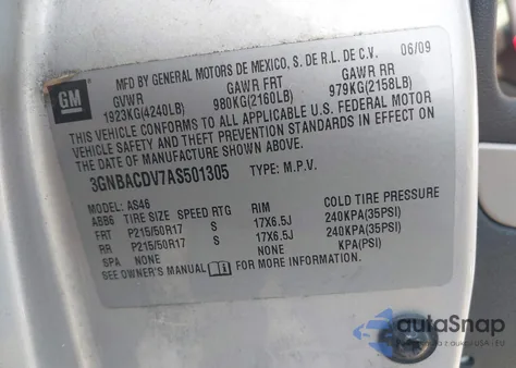 2010 Chevrolet Hhr Lt z USA, uszkodzony, nr VIN 3GNBABDB7AS501305